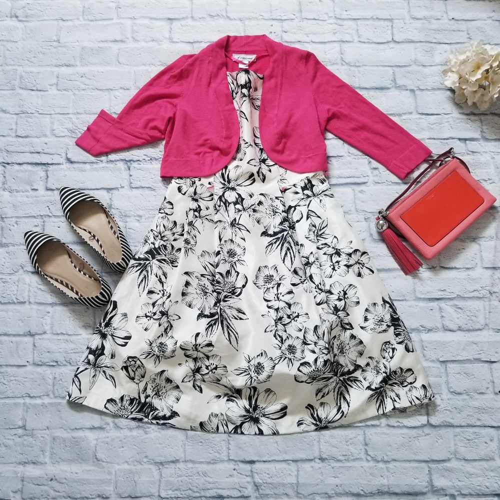 Floral Sleeveless Fit and Flare Dress with Shrug